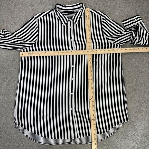 Jane + Delancey Multi Stripe Rayon Button Down Tunic Shirt Black White XL - Picture 12 of 13